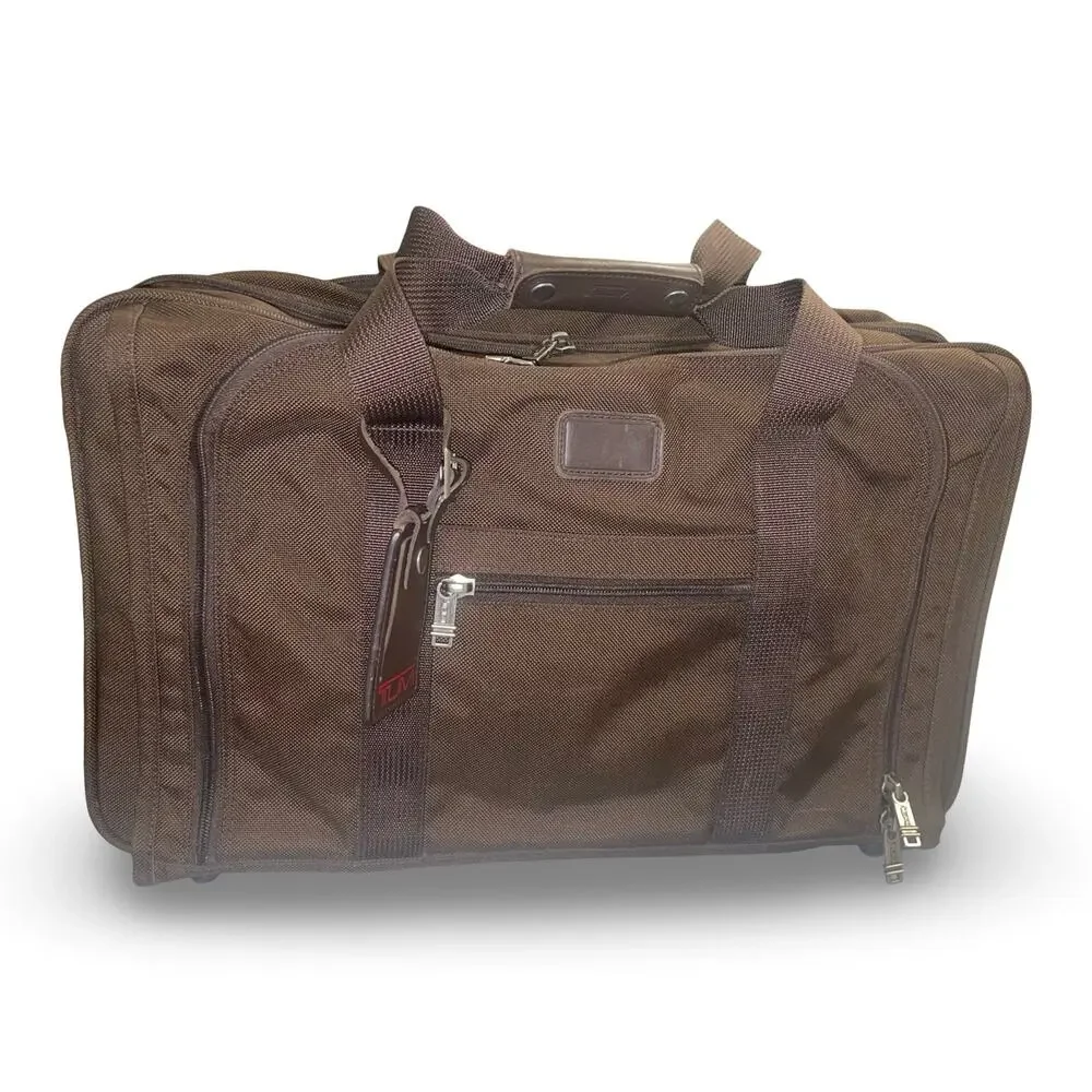 Tumi Alpha Brown Ballistic Nylon Expandable Duffel Bag Travel Satchel Carry On